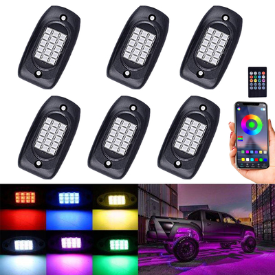6 Pods Truck RGB LED Rock Lights, Multicolor RGB Rock Light Kit
